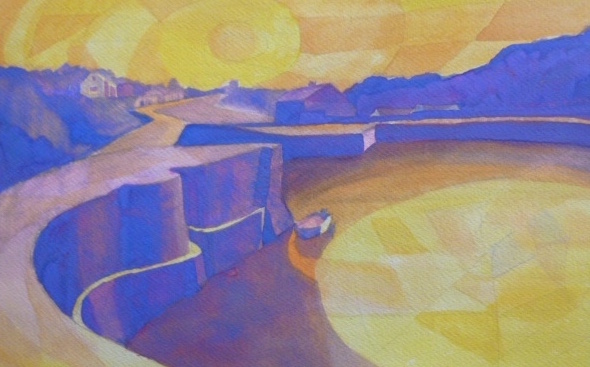 Porthgain in purple and yellow